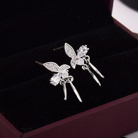 *925 Sterling Silver Diamond Butterfly Earrings - Picture 3 of 6